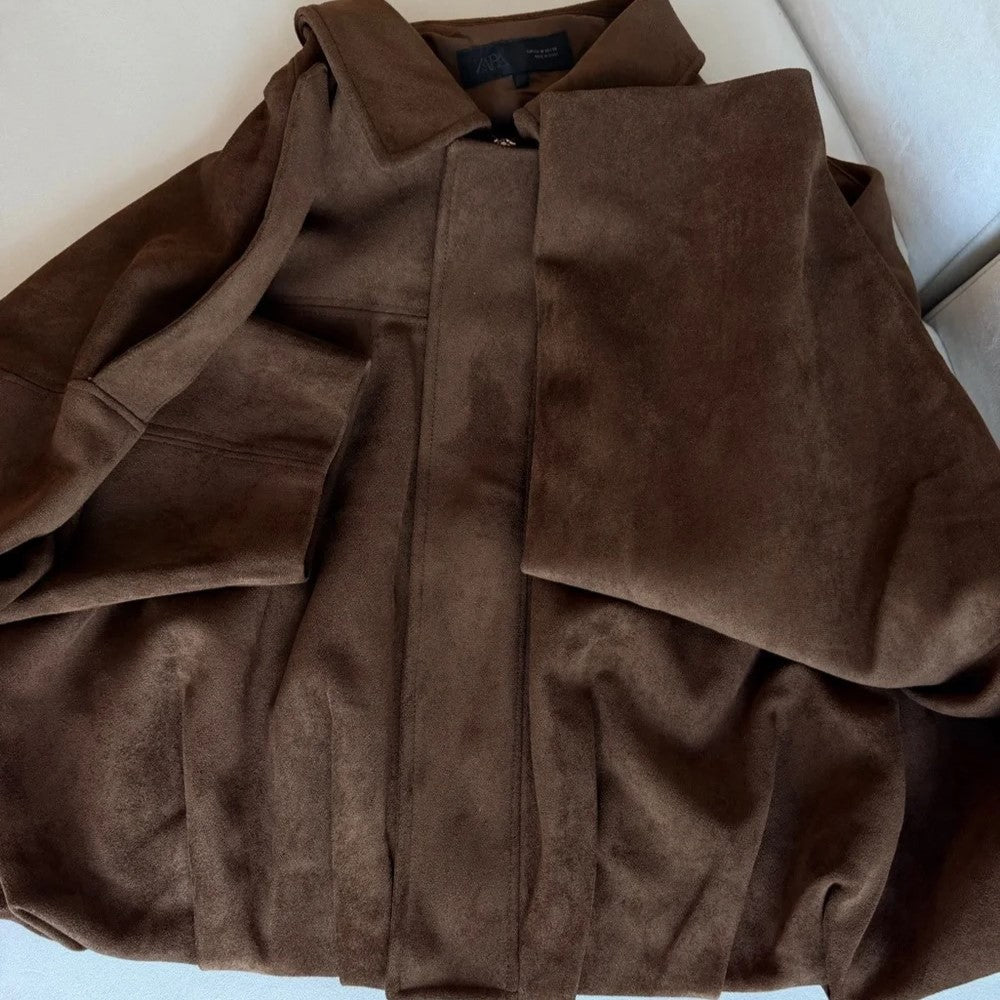 Chaqueta Bomber Zara Faux Suede Café