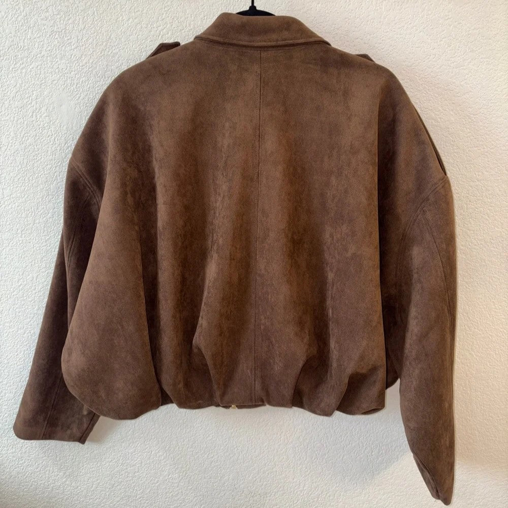 Chaqueta Bomber Zara Faux Suede Café
