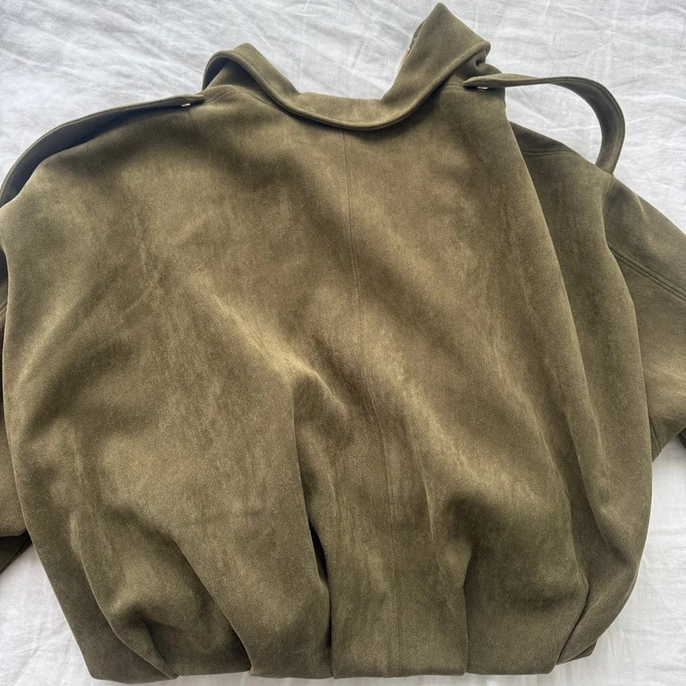 Chaqueta Bomber Zara Faux Suede Verde Oliva
